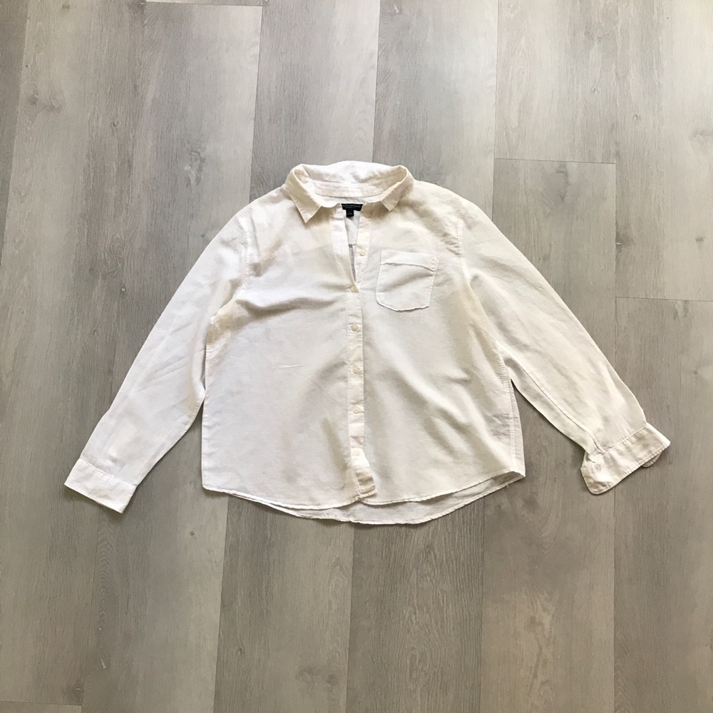 BANANA REPUBLIC LINEN WHITE SHIRT QUINN BOY FIT WOMENS LARGE